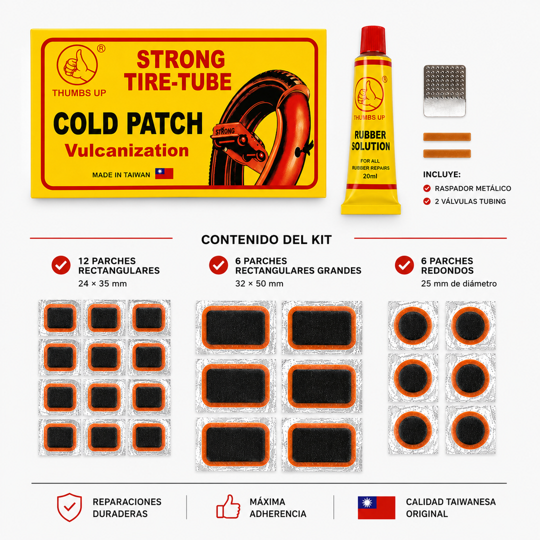 KIT DE PARCHES DIFERENTES TAMAÑOS Y PEGAMENTO